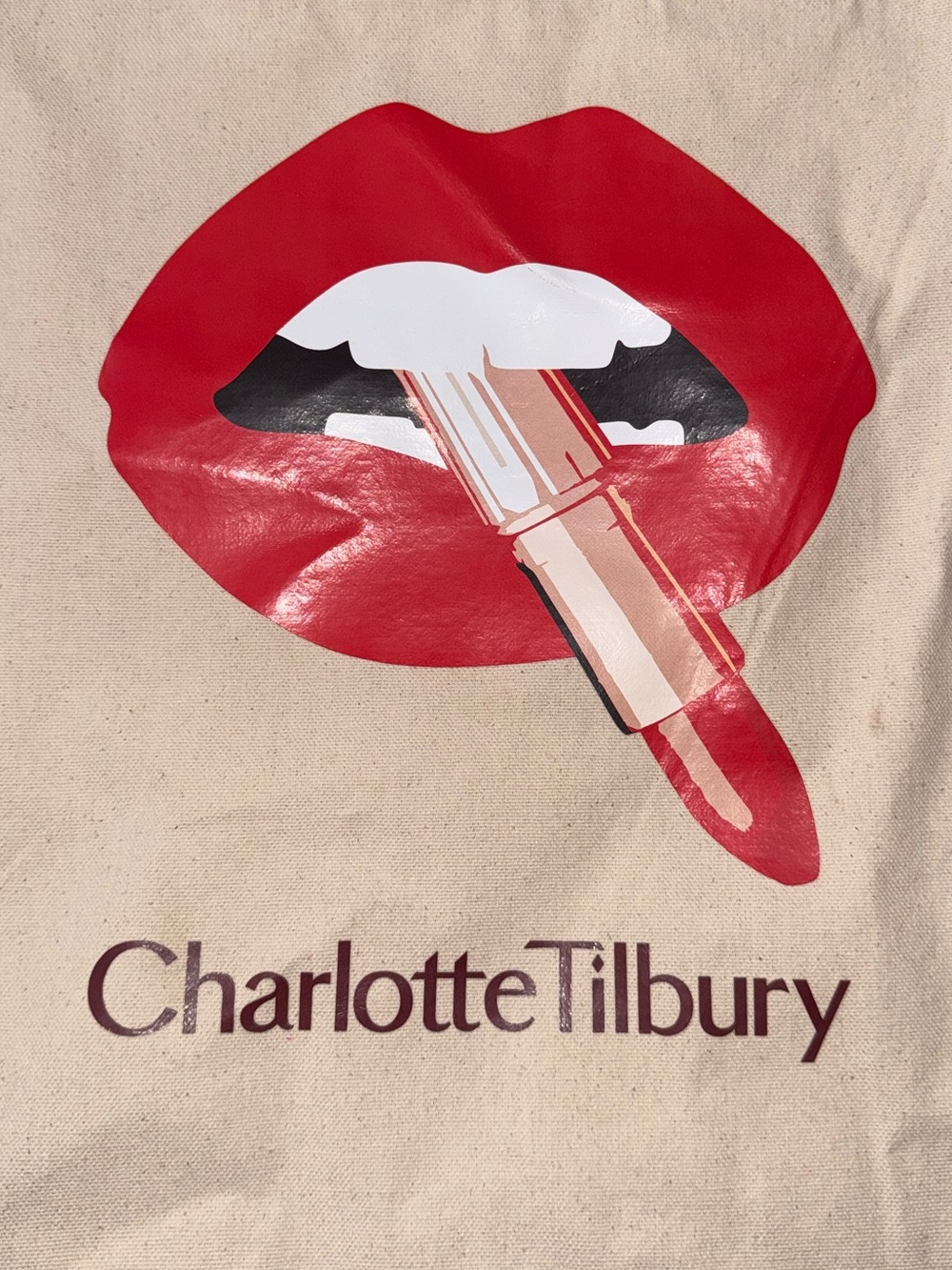 Charlotte Tilbury Canvas Tote with Red Lip & Lipstick Graphic LIMITED EDITION